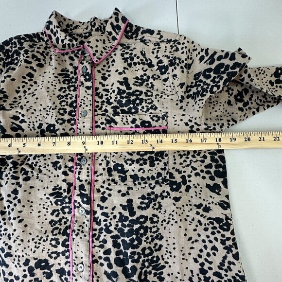 J Crew Leopard Print Linen Blend Button Up Shirt XS Style AJ423 Pink Trim Animal - Picture 10 of 12